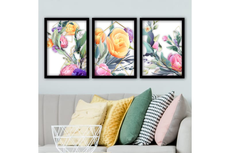 Dekorativ InnRammemet maling 3-Deler 35x45 cm - Flerfarget - Interiør - Maleri & posters - Lerretsbilder