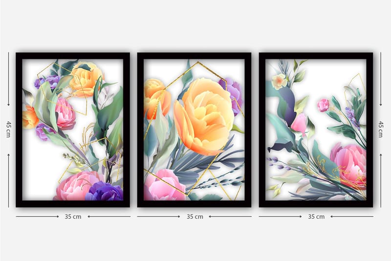 Dekorativ InnRammemet maling 3-Deler 35x45 cm - Flerfarget - Interiør - Maleri & posters - Lerretsbilder