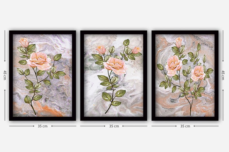Dekorativ InnRammemet maling 3-Deler 35x45 cm - Flerfarget - Interiør - Maleri & posters - Lerretsbilder