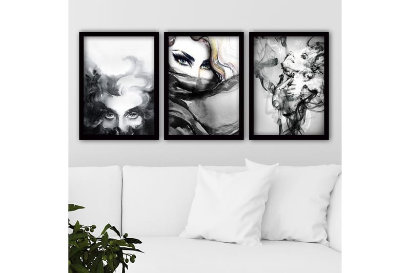 Dekorativ InnRammemet maling 3-Deler 35x45 cm - Flerfarget - Interiør - Maleri & posters - Lerretsbilder
