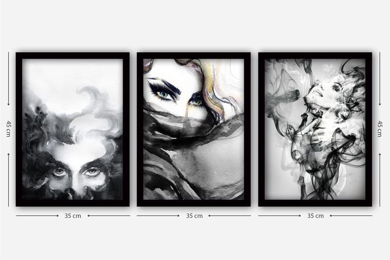 Dekorativ InnRammemet maling 3-Deler 35x45 cm - Flerfarget - Interiør - Maleri & posters - Lerretsbilder