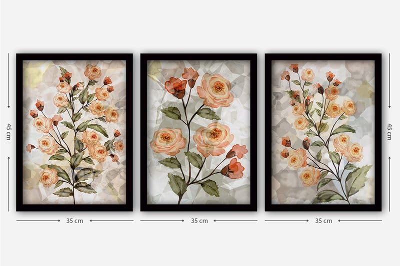 Dekorativ InnRammemet maling 3-Deler 35x45 cm - Flerfarget - Interiør - Maleri & posters - Lerretsbilder