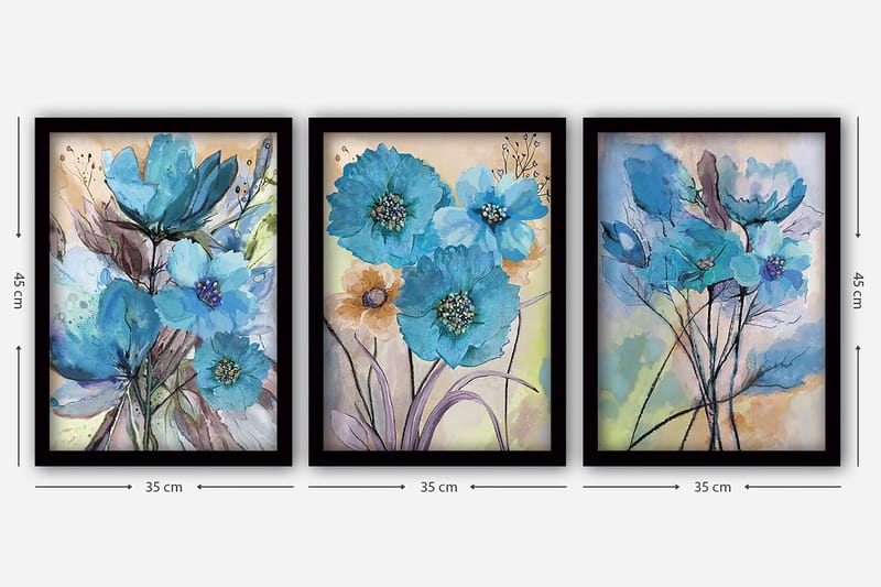 Dekorativ InnRammemet maling 3-Deler 35x45 cm - Flerfarget - Interiør - Maleri & posters - Lerretsbilder