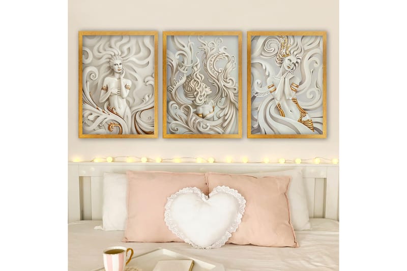 Dekorativ InnRammemet maling 3-Deler 35x45 cm, Flerfarget