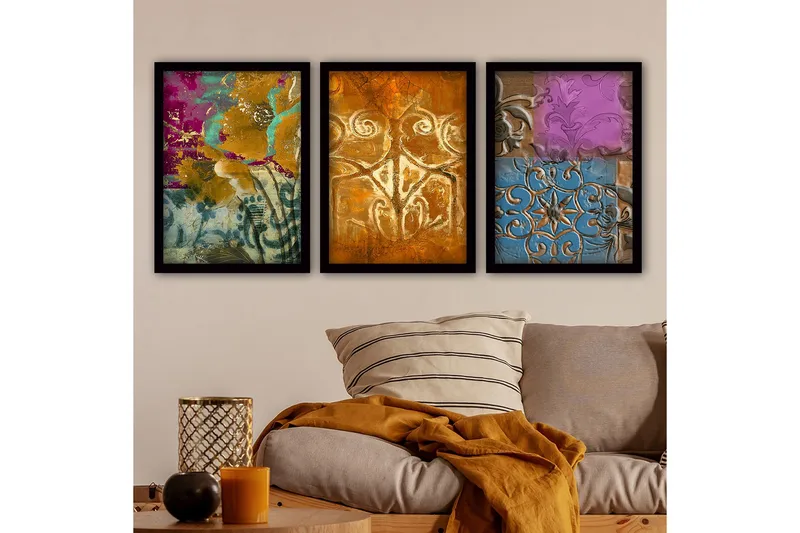 Dekorativ InnRammemet maling 3-Deler 35x45 cm, Flerfarget