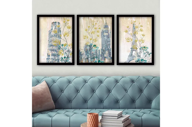 Dekorativ InnRammemet maling 3-Deler 35x45 cm, Flerfarget