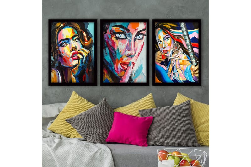 Dekorativ InnRammemet maling 3-Deler 35x45 cm, Flerfarget