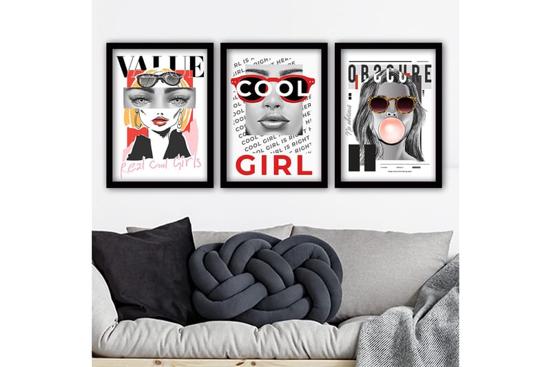 Dekorativ InnRammemet maling 3-Deler 35x45 cm, Flerfarget