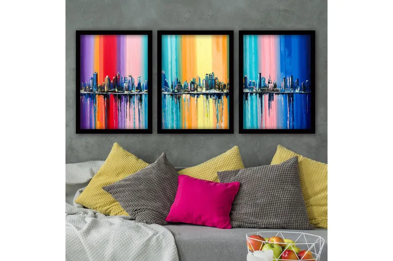 Dekorativ InnRammemet maling 3-Deler 35x45 cm, Flerfarget