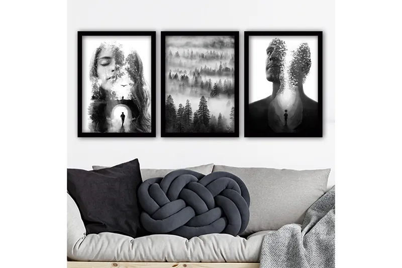 Dekorativ InnRammemet maling 3-Deler 35x45 cm, Flerfarget