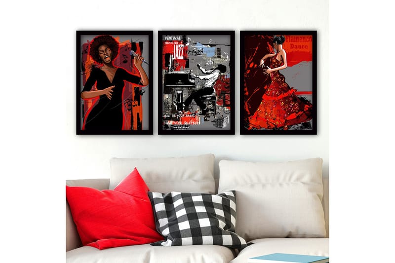 Dekorativ InnRammemet maling 3-Deler 35x45 cm, Flerfarget