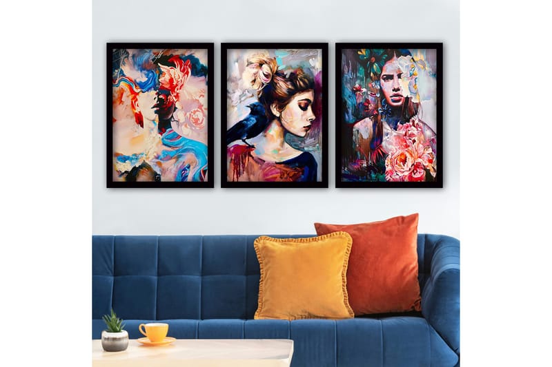 Dekorativ InnRammemet maling 3-Deler 35x45 cm, Flerfarget