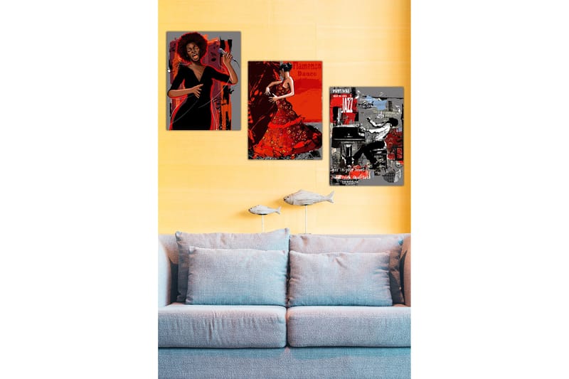 Dekorativ MDF-maling 3-Deler 30x40 cm, Flerfarget