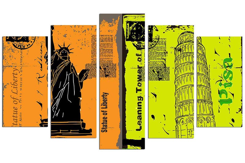 Dekorativ MDF-maling 5-Deler 20x60 cm - Flerfarget - Interiør - Maleri & posters - Lerretsbilder