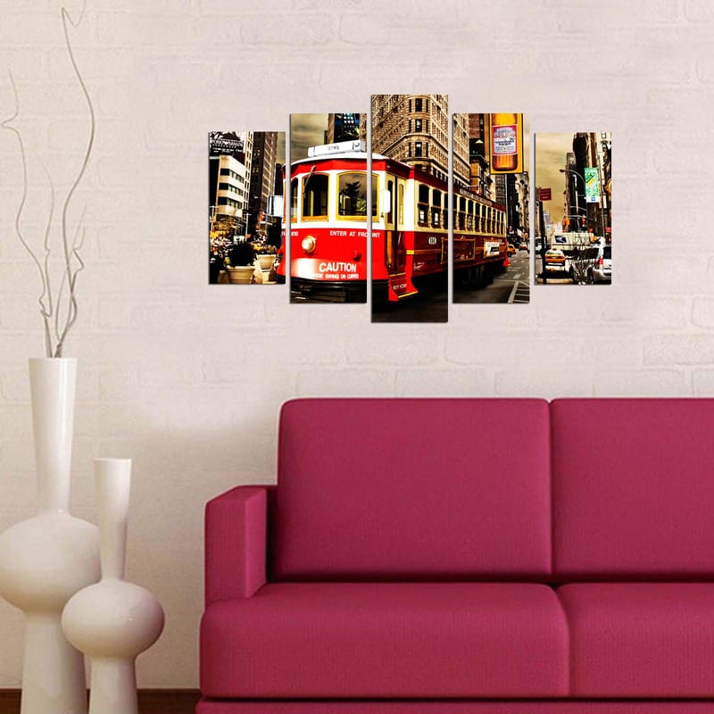 Dekorativ MDF-maling 5-Deler 20x60 cm - Flerfarget - Interiør - Maleri & posters - Lerretsbilder