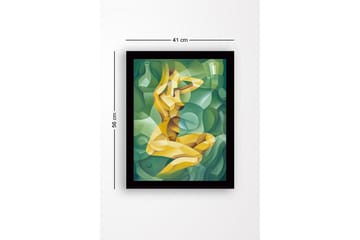 Innrammet lerret i tre - 41x56 cm - Abstrakt figur av en kvinne i en kurvet komposisjon - Grønn / Gul / Lys grønn - Interiør - Maleri & posters - Lerretsbilder