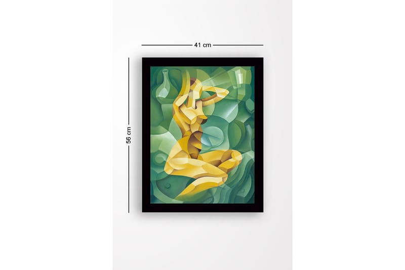 Innrammet lerret i tre - 41x56 cm - Abstrakt figur av en kvinne i en kurvet komposisjon - Grønn / Gul / Lys grønn - Interiør - Maleri & posters - Lerretsbilder