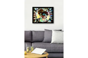 Innrammet lerret i tre - 41x56 cm - Abstrakt komposisjon av to ansikter som møtes - Mørk brun / Lys blå / Beige - Interiør - Maleri & posters - Lerretsbilder