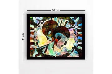 Innrammet lerret i tre - 41x56 cm - Abstrakt komposisjon av to ansikter som møtes - Mørk brun / Lys blå / Beige - Interiør - Maleri & posters - Lerretsbilder