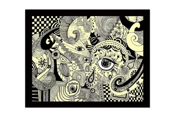 Innrammet lerret i tre - 41x56 cm - Abstrakt komposisjon med øyne og buede former - Svart / Beige - Interiør - Maleri & posters - Lerretsbilder