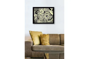 Innrammet lerret i tre - 41x56 cm - Abstrakt komposisjon med øyne og buede former - Svart / Beige - Interiør - Maleri & posters - Lerretsbilder