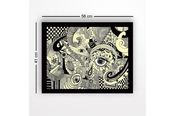 Innrammet lerret i tre - 41x56 cm - Abstrakt komposisjon med øyne og buede former - Svart / Beige - Interiør - Maleri & posters - Lerretsbilder