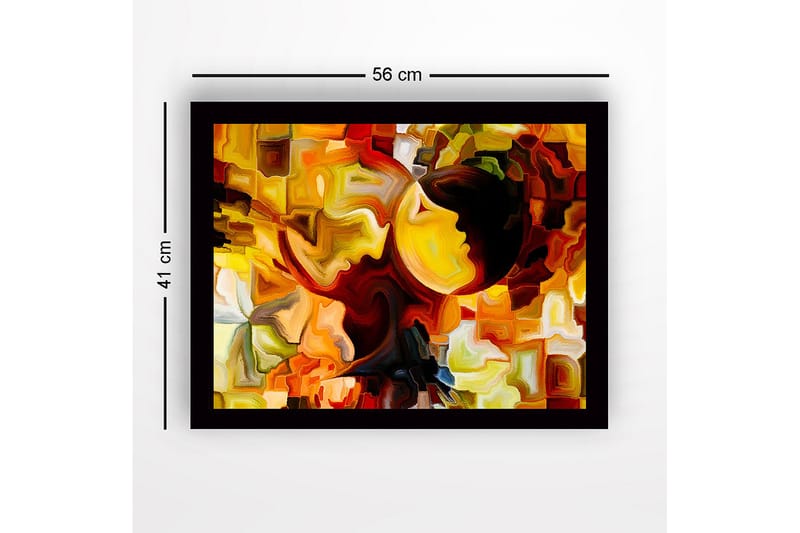 Innrammet lerret i tre - 41x56 cm - Abstrakt komposisjon med ansikter i kontrastfarger - Gull / Oransje / Mørk brun - Interiør - Maleri & posters - Lerretsbilder