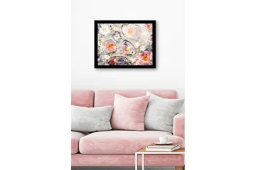 Innrammet lerret i tre - 41x56 cm - Abstrakt komposisjon med blomster i myke farger - Rosa / Hvit / Grå - Interiør - Maleri & posters - Lerretsbilder