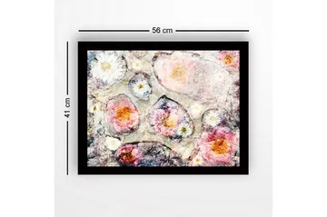 Innrammet lerret i tre - 41x56 cm - Abstrakt komposisjon med blomster i myke farger - Rosa / Hvit / Grå - Interiør - Maleri & posters - Lerretsbilder
