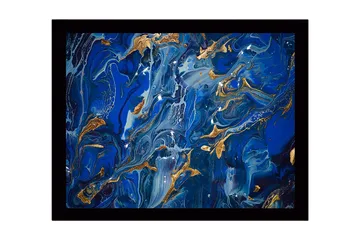 Innrammet lerret i tre - 41x56 cm - Abstrakt komposisjon med dype blå nyanser og gulldetaljer - Mørk blå / Lys blå / Gull - Interiør - Maleri & posters - Lerretsbilder