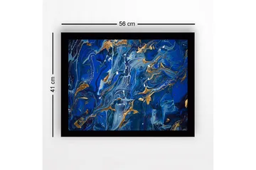 Innrammet lerret i tre - 41x56 cm - Abstrakt komposisjon med dype blå nyanser og gulldetaljer - Mørk blå / Lys blå / Gull - Interiør - Maleri & posters - Lerretsbilder