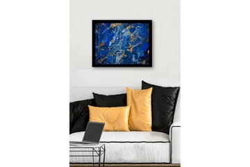 Innrammet lerret i tre - 41x56 cm - Abstrakt komposisjon med dype blå nyanser og gulldetaljer - Mørk blå / Lys blå / Gull - Interiør - Maleri & posters - Lerretsbilder