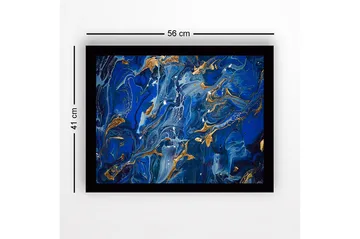 Innrammet lerret i tre - 41x56 cm - Abstrakt komposisjon med dype blå nyanser og gulldetaljer - Mørk blå / Lys blå / Gull - Interiør - Maleri & posters - Lerretsbilder