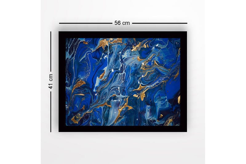 Innrammet lerret i tre - 41x56 cm - Abstrakt komposisjon med dype blå nyanser og gulldetaljer - Mørk blå / Lys blå / Gull - Interiør - Maleri & posters - Lerretsbilder