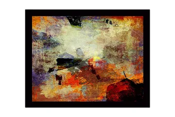 Innrammet lerret i tre - 41x56 cm - Abstrakt komposisjon med fargede former og teksturer - Rød / Oransje / Blå - Interiør - Maleri & posters - Lerretsbilder