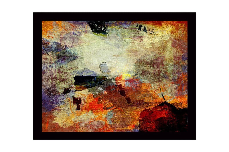 Innrammet lerret i tre - 41x56 cm - Abstrakt komposisjon med fargede former og teksturer, Rød / Oransje / Blå