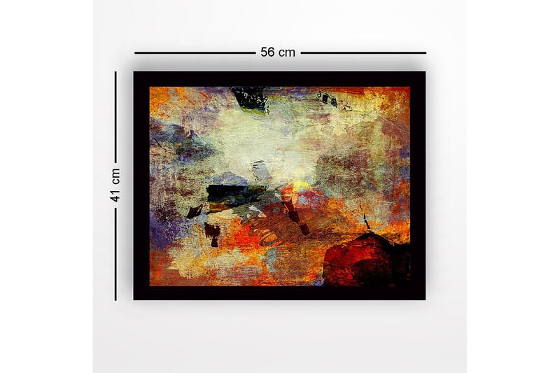 Innrammet lerret i tre - 41x56 cm - Abstrakt komposisjon med fargede former og teksturer - Rød / Oransje / Blå - Interiør - Maleri & posters - Lerretsbilder