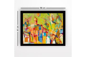 Innrammet lerret i tre - 41x56 cm - Abstrakt komposisjon med fargerike geometriske former - Gul / Oransje / Blå - Interiør - Maleri & posters - Lerretsbilder