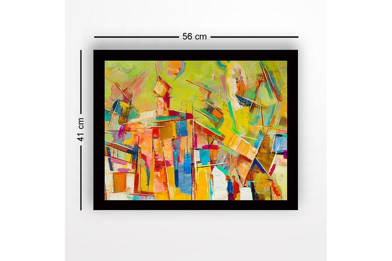 Innrammet lerret i tre - 41x56 cm - Abstrakt komposisjon med fargerike geometriske former - Gul / Oransje / Blå - Interiør - Maleri & posters - Lerretsbilder