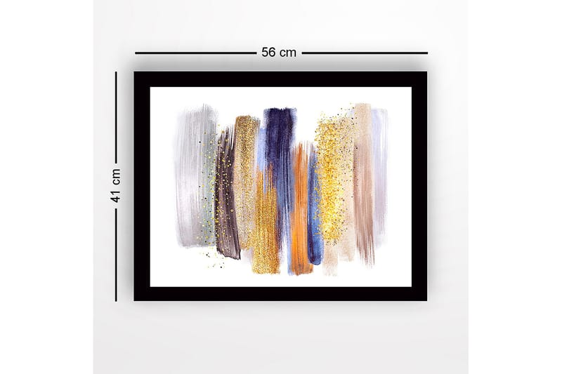 Innrammet lerret i tre - 41x56 cm - Abstrakt komposisjon med fargerike penselstrøk - Gull / Blå / Grå - Interiør - Maleri & posters - Lerretsbilder