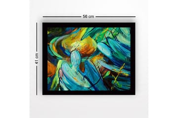 Innrammet lerret i tre - 41x56 cm - Abstrakt komposisjon med flytende former og farger - Turkis / Oransje / Grønn - Interiør - Maleri & posters - Lerretsbilder