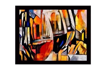 Innrammet lerret i tre - 41x56 cm - Abstrakt komposisjon med geometriske former og fargede overflater - Oransje / Svart / Grå - Interiør - Maleri & posters - Lerretsbilder