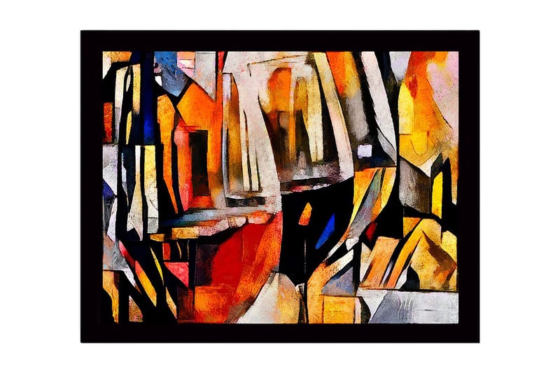 Innrammet lerret i tre - 41x56 cm - Abstrakt komposisjon med geometriske former og fargede overflater, Oransje / Svart / Grå