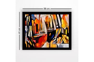 Innrammet lerret i tre - 41x56 cm - Abstrakt komposisjon med geometriske former og fargede overflater - Oransje / Svart / Grå - Interiør - Maleri & posters - Lerretsbilder