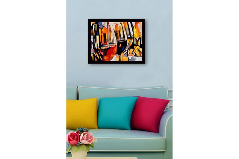 Innrammet lerret i tre - 41x56 cm - Abstrakt komposisjon med geometriske former og fargede overflater - Oransje / Svart / Grå - Interiør - Maleri & posters - Lerretsbilder
