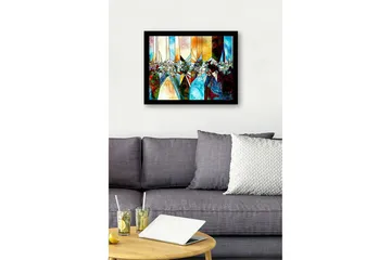 Innrammet lerret i tre - 41x56 cm - Abstrakt komposisjon med geometriske former og fargede seksjoner - Blå / Oransje / Grønn - Interiør - Maleri & posters - Lerretsbilder