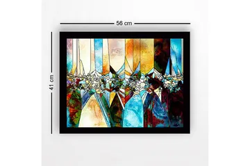 Innrammet lerret i tre - 41x56 cm - Abstrakt komposisjon med geometriske former og fargede seksjoner - Blå / Oransje / Grønn - Interiør - Maleri & posters - Lerretsbilder