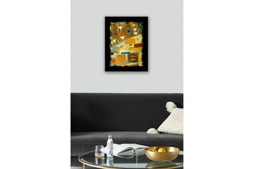 Innrammet lerret i tre - 41x56 cm - Abstrakt komposisjon med geometriske former og mønstre - Gull / Brun / Grønn - Interiør - Maleri & posters - Lerretsbilder