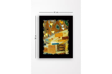 Innrammet lerret i tre - 41x56 cm - Abstrakt komposisjon med geometriske former og mønstre - Gull / Brun / Grønn - Interiør - Maleri & posters - Lerretsbilder