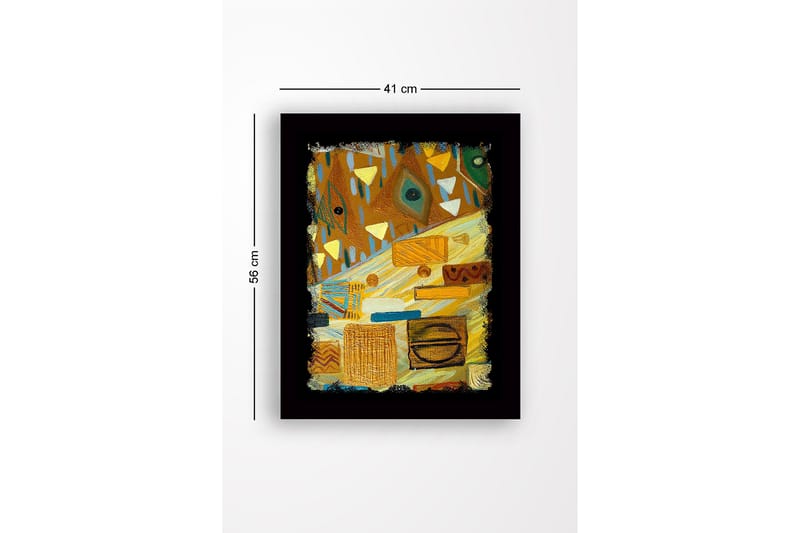 Innrammet lerret i tre - 41x56 cm - Abstrakt komposisjon med geometriske former og mønstre - Gull / Brun / Grønn - Interiør - Maleri & posters - Lerretsbilder
